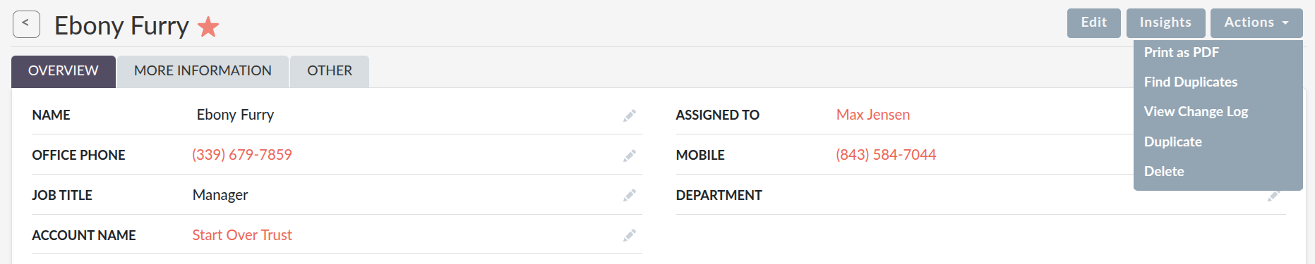 Delete option in the Actions drop-down of the Detail View