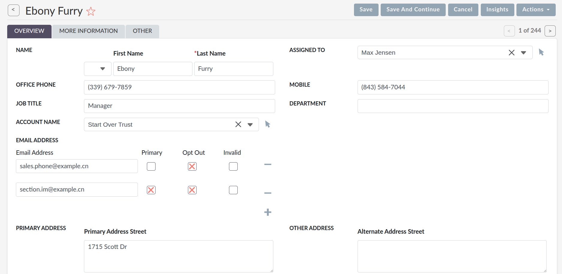 Edit View showing editable fields for a record