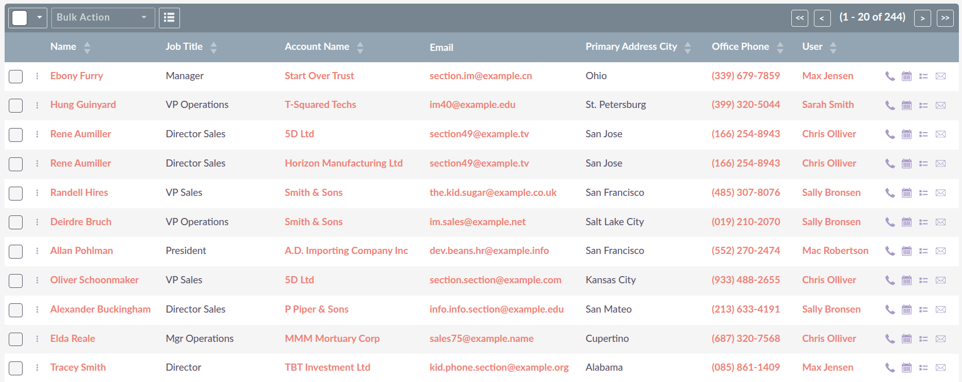 List View showing records in a tabular format