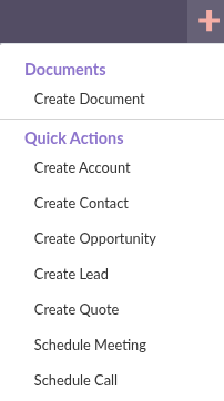 Quick Actions + icon showing current module option