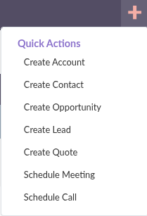 Quick Actions + icon in the top navigation bar
