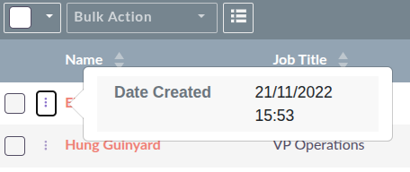 Three-dot icon pop-up showing additional record information