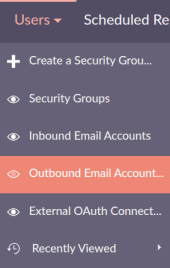 Navigating to Outbound Email Accounts from the Users menu