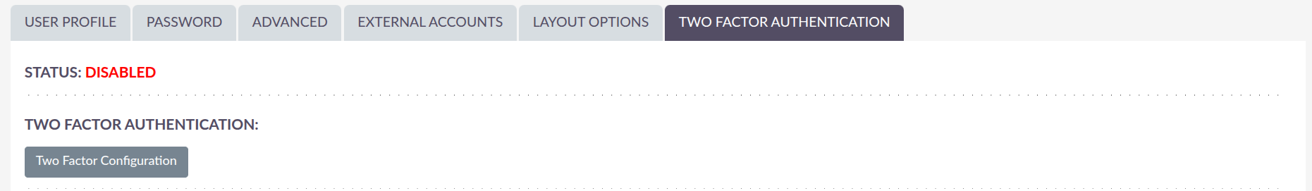 Two-Factor Authentication tab in profile