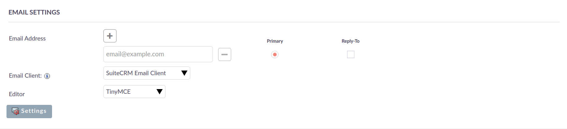 Personal email account settings