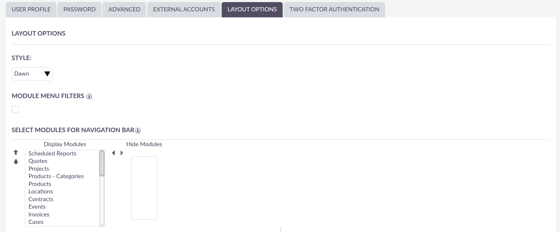 Layout Options tab
