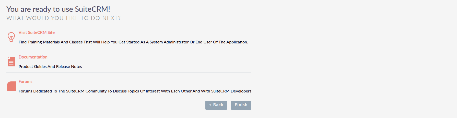 User Wizard final step screen