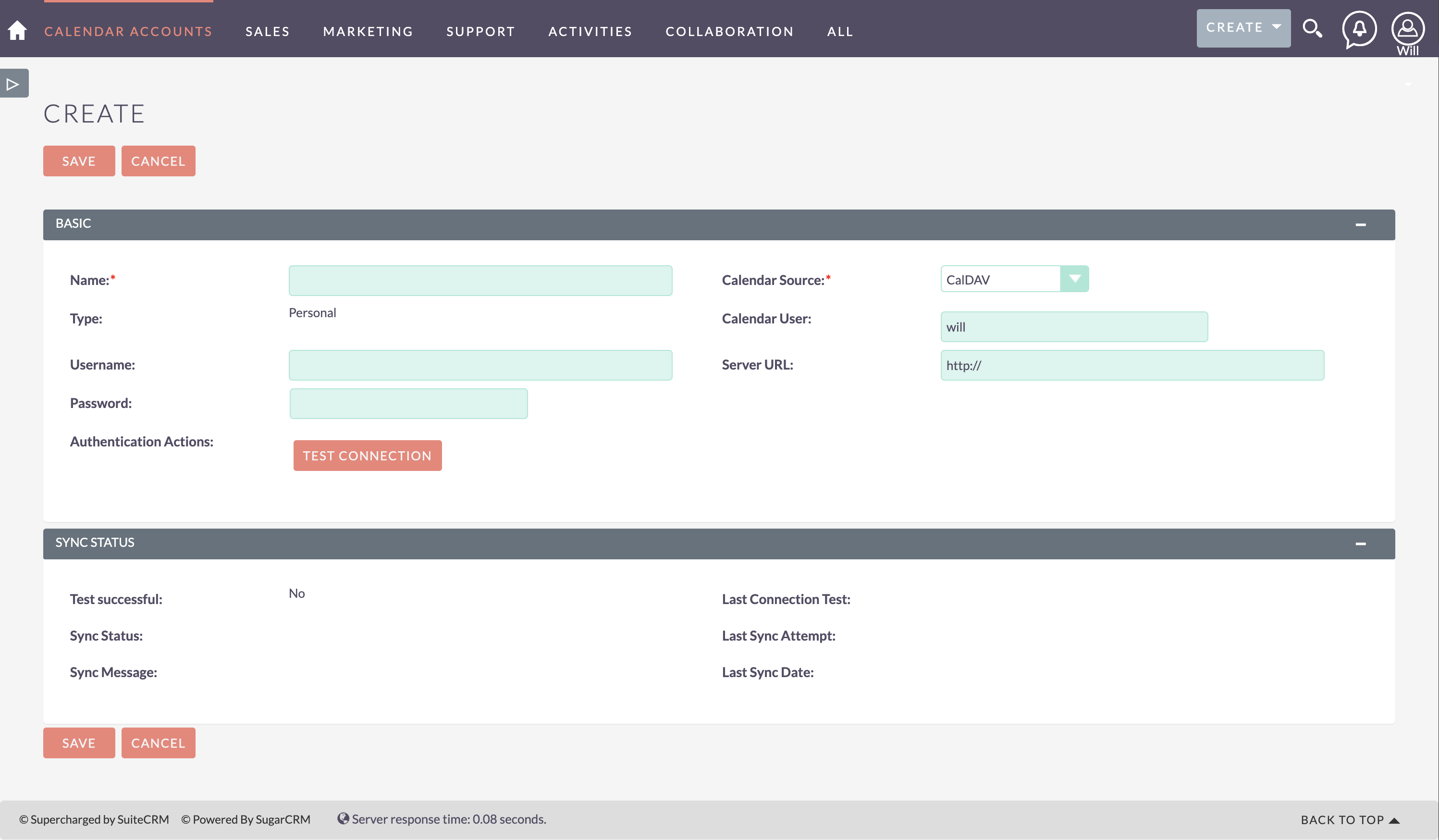 Calendar Account Create