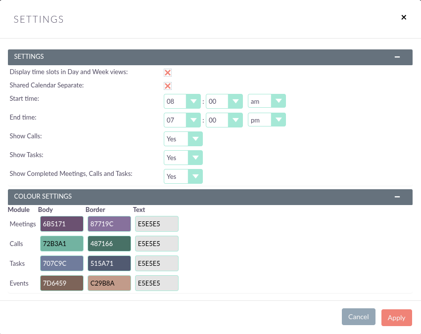 CalendarSettings