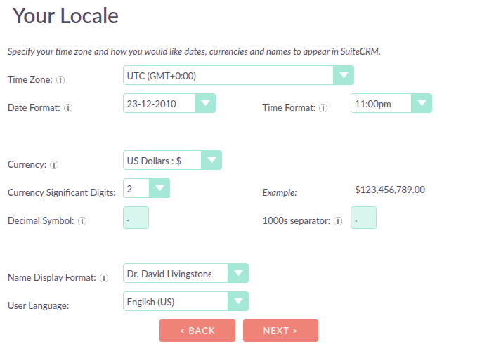user wizard locale